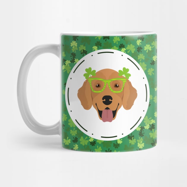 Saint Patrick's Day with Golden Retriever with Glasses and Shamrock by Seasonal Dogs